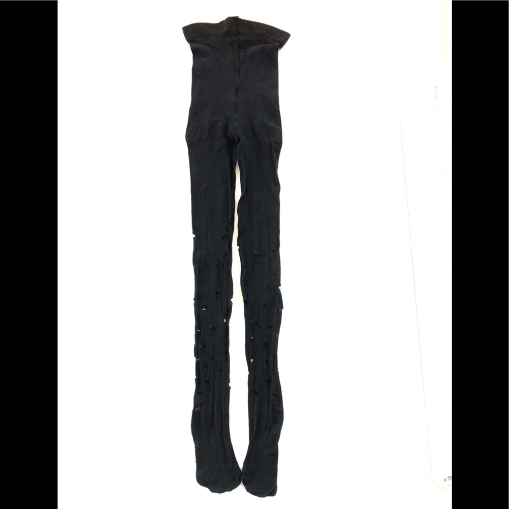 VTG 80s Black tights Goth/punk Distressed stockings Size medium/ tall - Picture 5 of 9